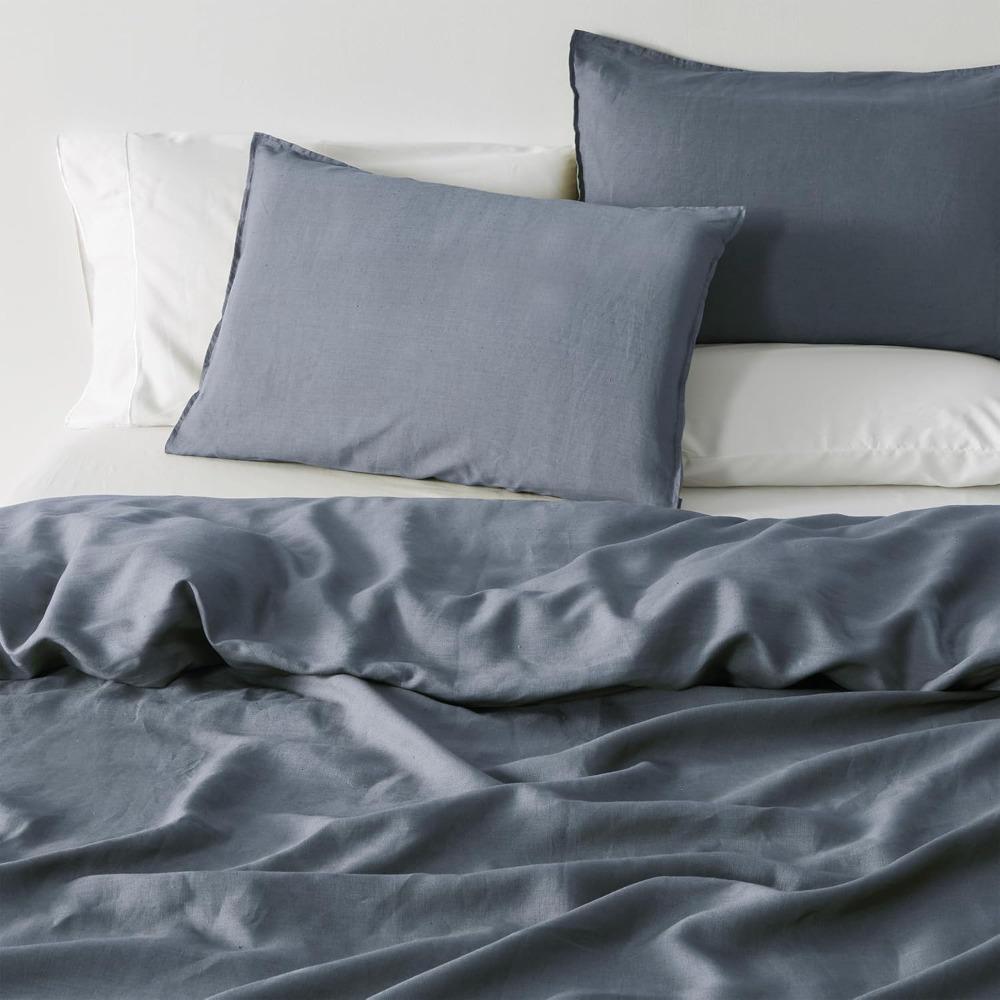 King Size Flax Linen Duvet Set - 3 Piece with Duvet Cover and Pillow Shams for Breathable Sleep and Durability