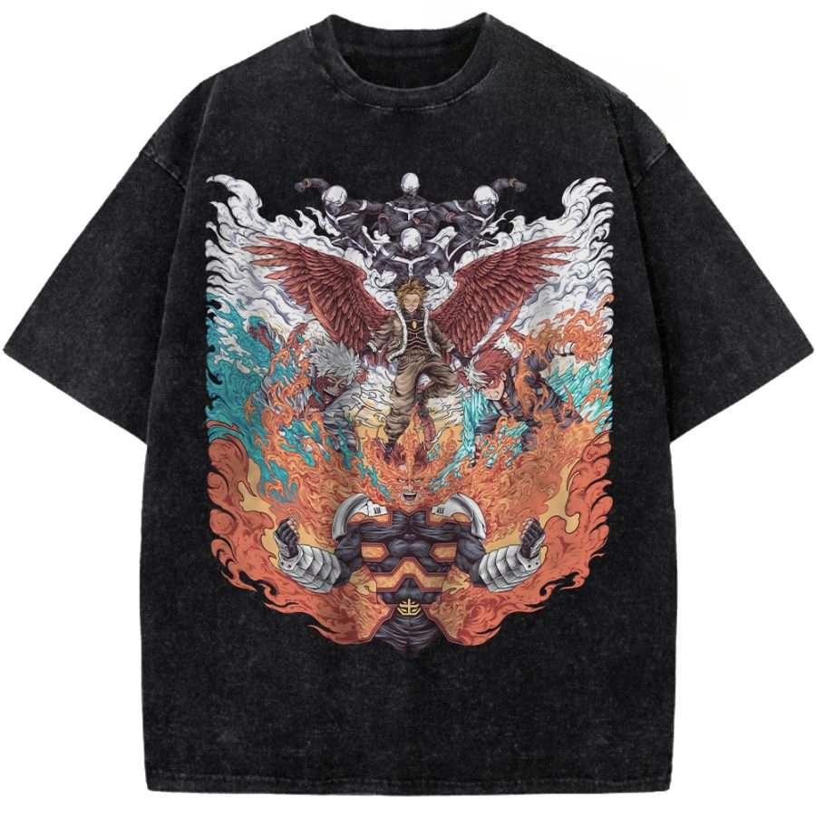 Heißer Anime My Hero Academia Endeavour Hawks Kleidung Herren Damen T-Shirts Gewaschenes Baumwoll-T-Shirt Retro Oversized T-Shirt Harajuku T-Shirt