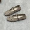 Johnature Hollow Out Breathable Genuine Leather Flat Sandals Casual Versatile Soft Soled Women's Shoes
