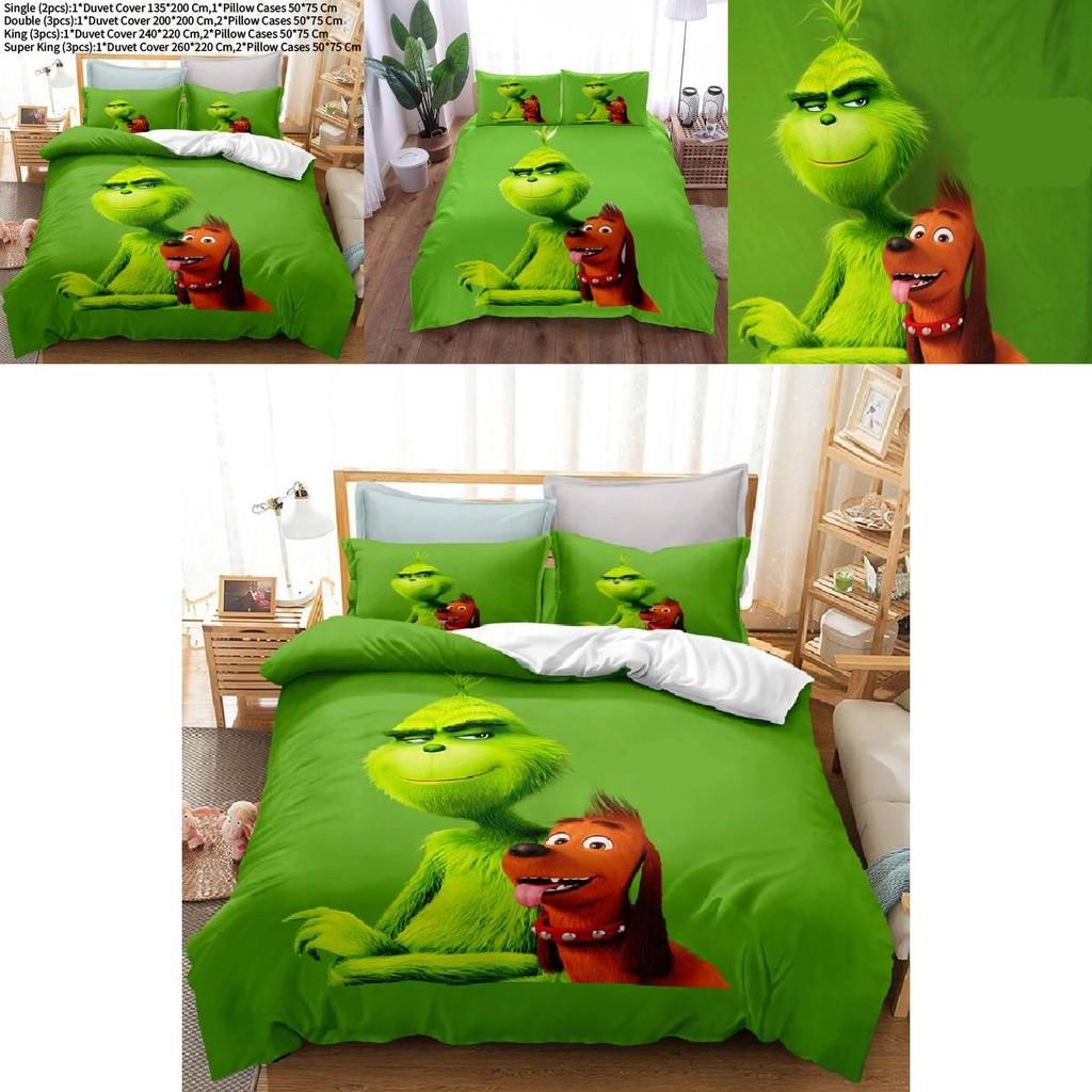 Postać z kreskówki Grinch Zestaw poszewek na kołdrę drukowany 3D do nowoczesnej dekoracji sypialni