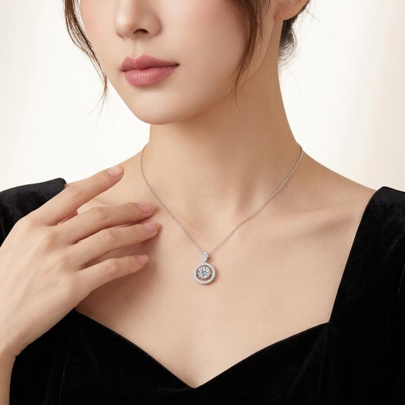 Sterling Moissanite Pendant Necklace Women With Chain Geometric Design Adjustable Length