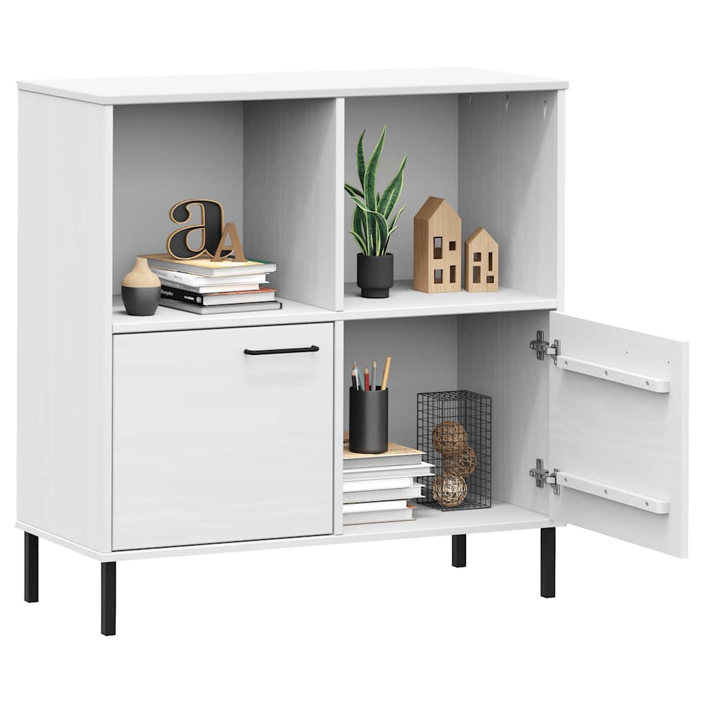 Vidaxl Regał Oslo, Metalowe Nóżki, Biały, 90X35X90,5 Cm, Lite Drewno
