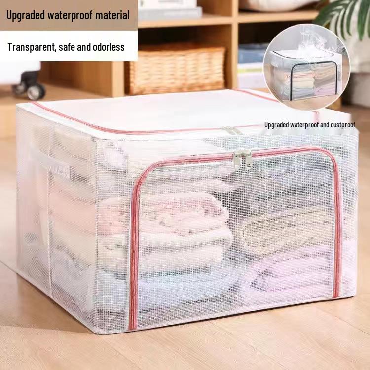 Steel Frame Waterproof Clothes Storage Box - Large Transparent Moisture-Proof Organizer for Quilts