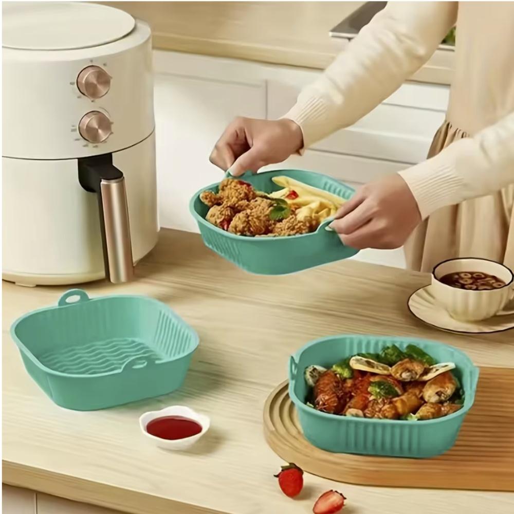 Silikon Air Fryer Grytebrett Mat Trygg Gjenbrukbar Firkantet BBQ Grillplate Airfryer Ovn Bakeform Kurvpanne for kjøkken
