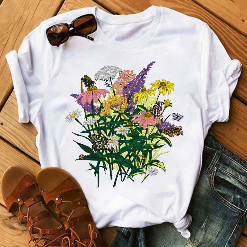 Nové dámské tričko módní květinový potisk oblečení dámské tričko Harajuku ležérní móda krátký rukáv oblečení top