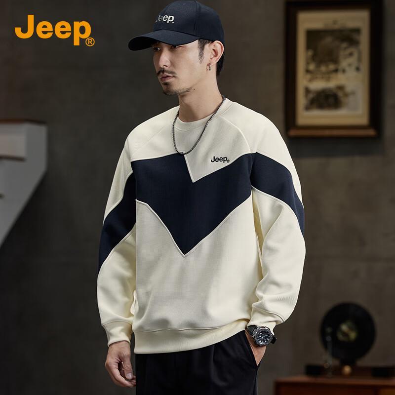 

JEEP Men s 2025 Autumn/Winter Trendy Spliced Round Neck Pullover Sweatshirt 4XL