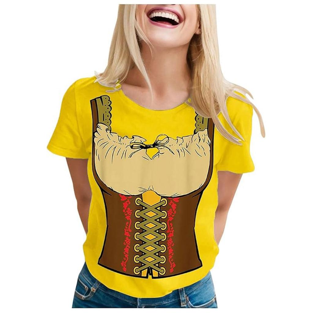 Women's Oktoberfest Festival Printed T-Shirt, Short Sleeve Round Neck Casual Pullover Top