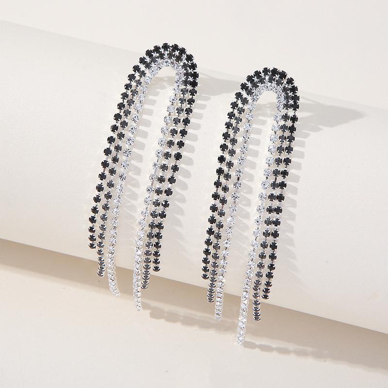 S925 Silver Long Blue Rhinestone Tassel Earrings for Women - Korean Fashion
