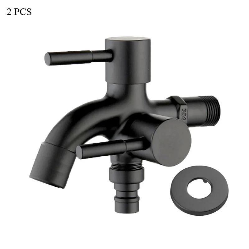 Černý zahradní kohoutek dvojí použití pro pračku Faucet Nerezová ocel 304 Nástěnný Kout koupelny Zahrada Venkovní kohoutek Mop Balkon G1/2'