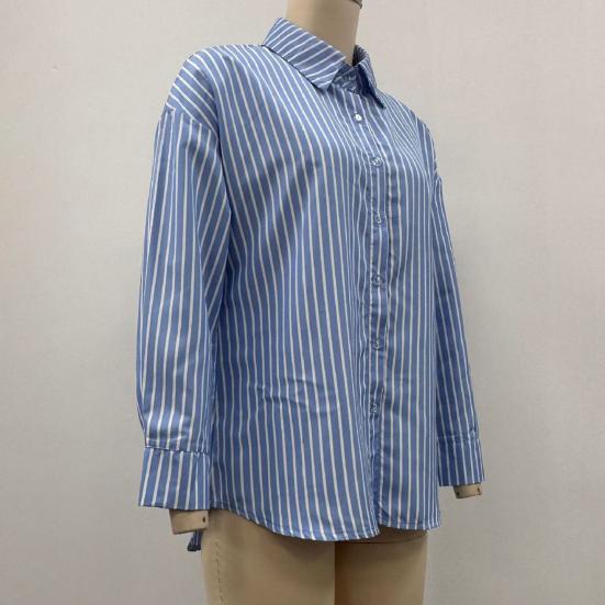 Women Shirt Lapel Long Sleeve Single Breasted Shirt Tops Mid-length Loose Fit Casual Tops Work Daily Life Wear