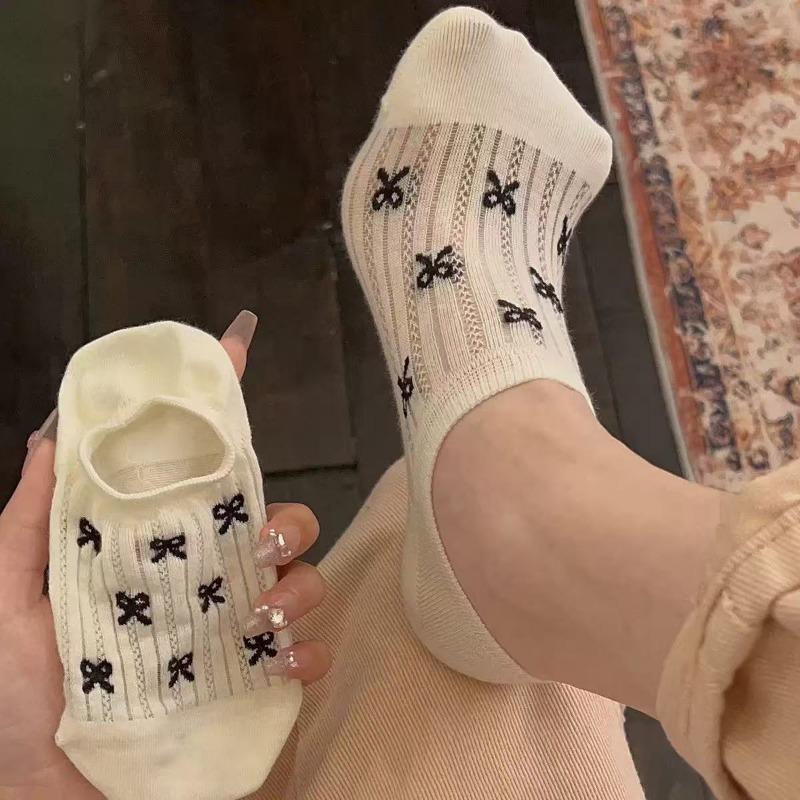 

Женские летние тонкие хлопковые носки-лодочки с бантом, с мелким вырезом, силиконовые, нескользящие, с невидимой пяткой 1 pair белый