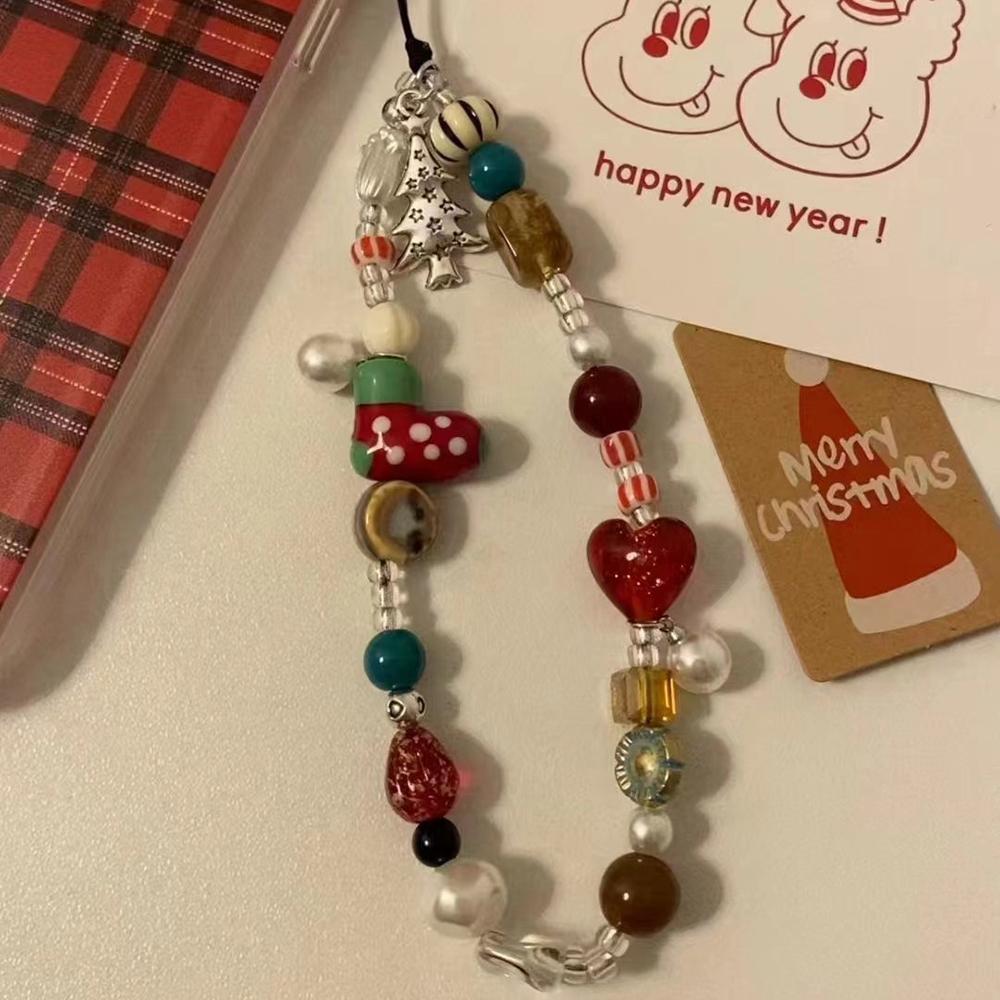 

Korea Cute Christmas Tree Socks Pendant Strap Cord For iPhone Keyring Bag Women Phone Chain Decor Hanging Gift Lanyard Rope Plastic