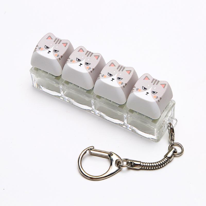 Cute Cat Shaped Keycap Keychain Adorable Cartoon Design Durable Key Charm for Backpack Gaming Peripheral Lover Gift