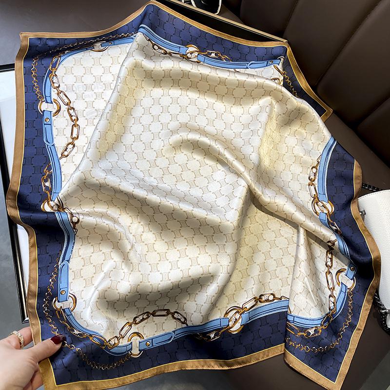 Korean Style Sweet Green Floral Butterfly Faux Silk Scarf - Women’s Versatile Spring/Summer Neck Scarf, 70cm Square.