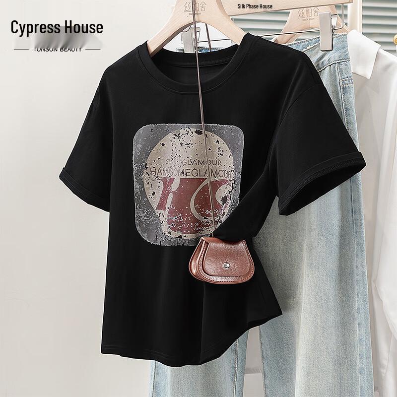 Women s Loose Fit Letter Print Short Sleeve T-Shirt L