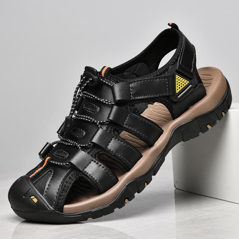 New Cow Leather Mens Sandals Summer Breathable Walking Sneakers for Men Sport Outdoor Antiskid Shoes Casual Shoes Plus Size 48