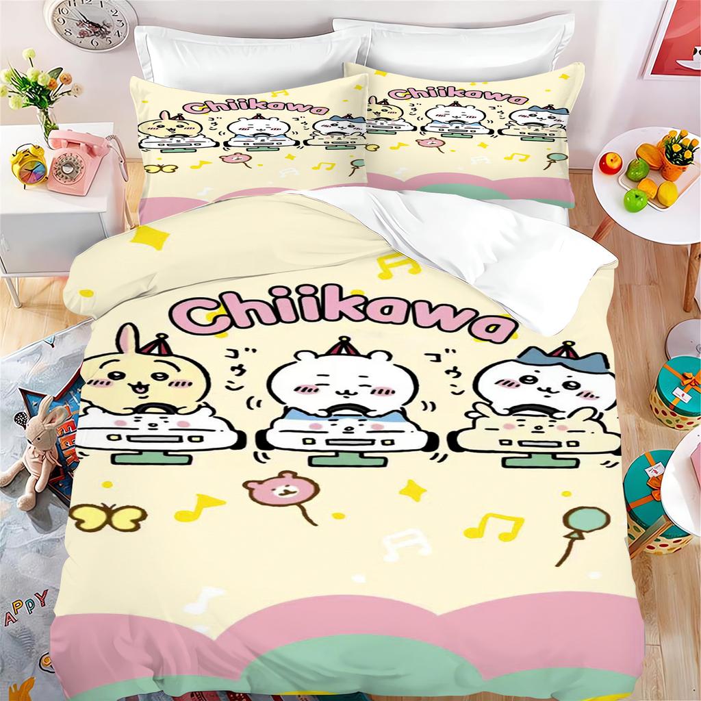 Quilt Duvet Miniso-Collaboration Bedding Set Chiikawa Xiaoba Giy Usachi Children'S 3-Piece Badroom Children Birthday Gifts