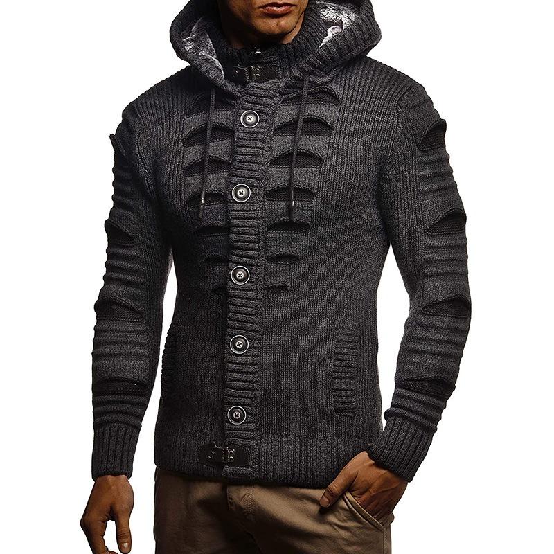 2025 Winter Sweater Cardigan Men's Hooded Knitted Cardigan Jacket