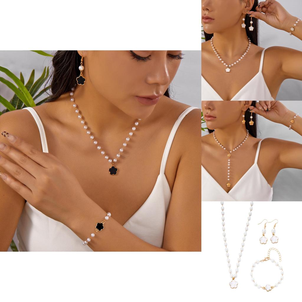 Geometric Flower Shape Jewelry Set With Pearl Pendant For Women Fashion Accessories