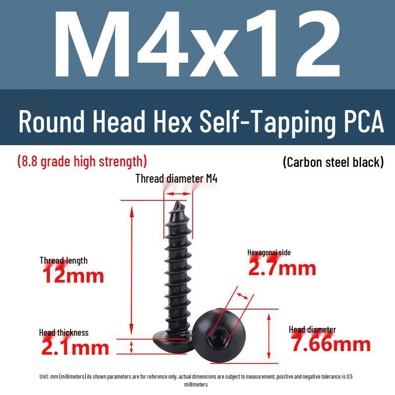 Yigu Černé šrouby s vnitřním šestihranem s vysokou pevností, třída 8.8, M2-M6, kulatá/talířová hlava