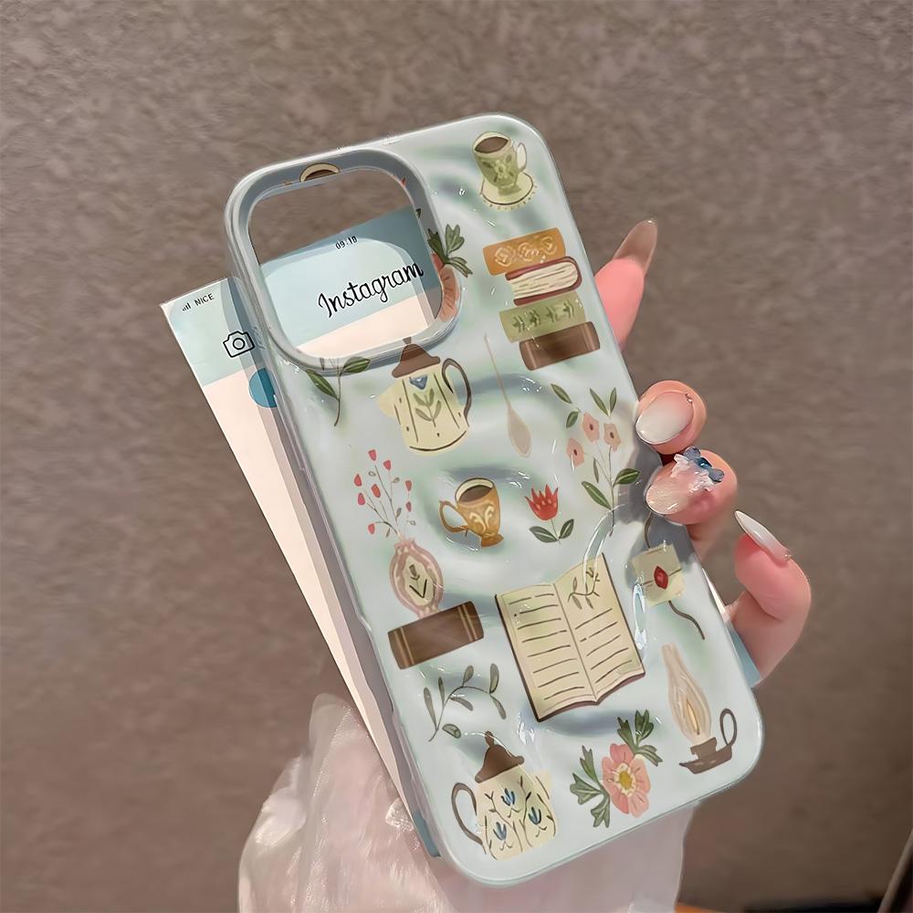 

Pastoral Tea Book Phone Case For Iphone 11 12 13 14 Plus 15 16 17 Pro Max 17Air Phone Cover Non-Yellowing Coque Funda iphone 13 Pro зелёный
