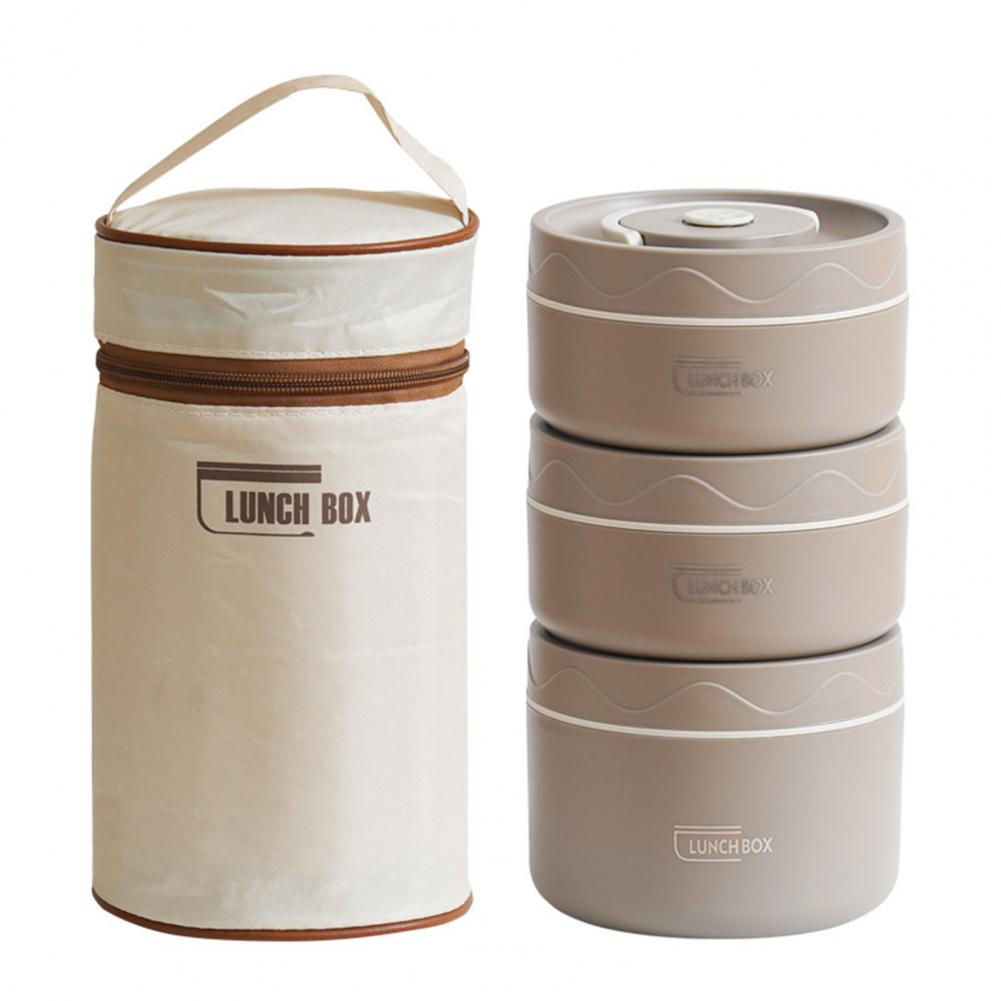 Portable 304 stainless steel insulated lunch box leakproof sealed bucket student lunch box multi layer Round bento box