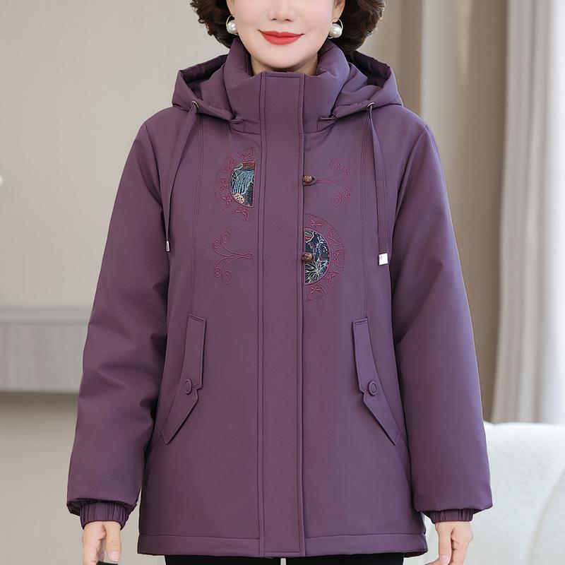 Plus Size XL-6XL Middle Age Women's Short Down Jackets Winter Parkas Hooded Embroidery Elegant Loose Thick Warm Down Coats Woman Outerwears