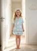 Girls Cloud Print Pajama Set, Soft Button-Down Short Sleeve Sleepwear, Cute Loungewear for 4-7 Years