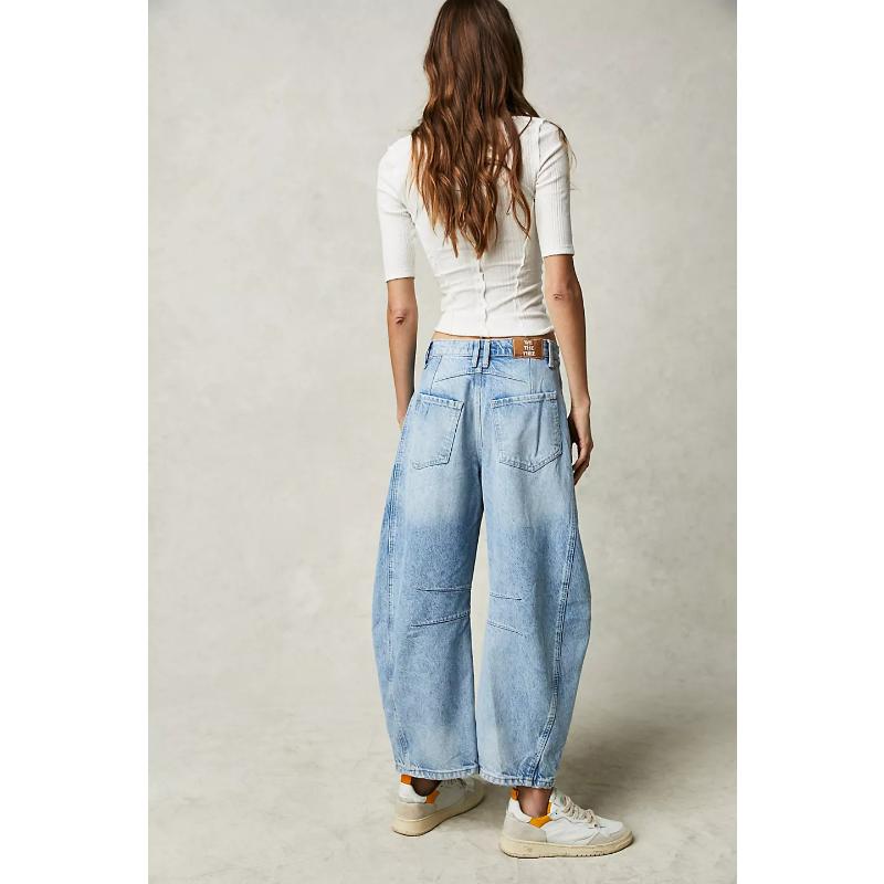 New Women's Vintage Washed Wide Leg Jeans, Mid-Low Rise Loose Fit Denim Pants, Retro Fashion Casual Trousers for Daily Wear