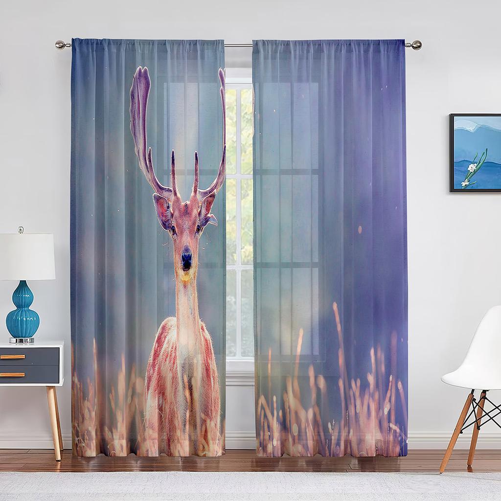 Sika Deer Nature Autumn Forest Wildlife Sheer Voile Curtain for Living Room Bedroom Kitchen Modern Tulle Window Treatment Decor