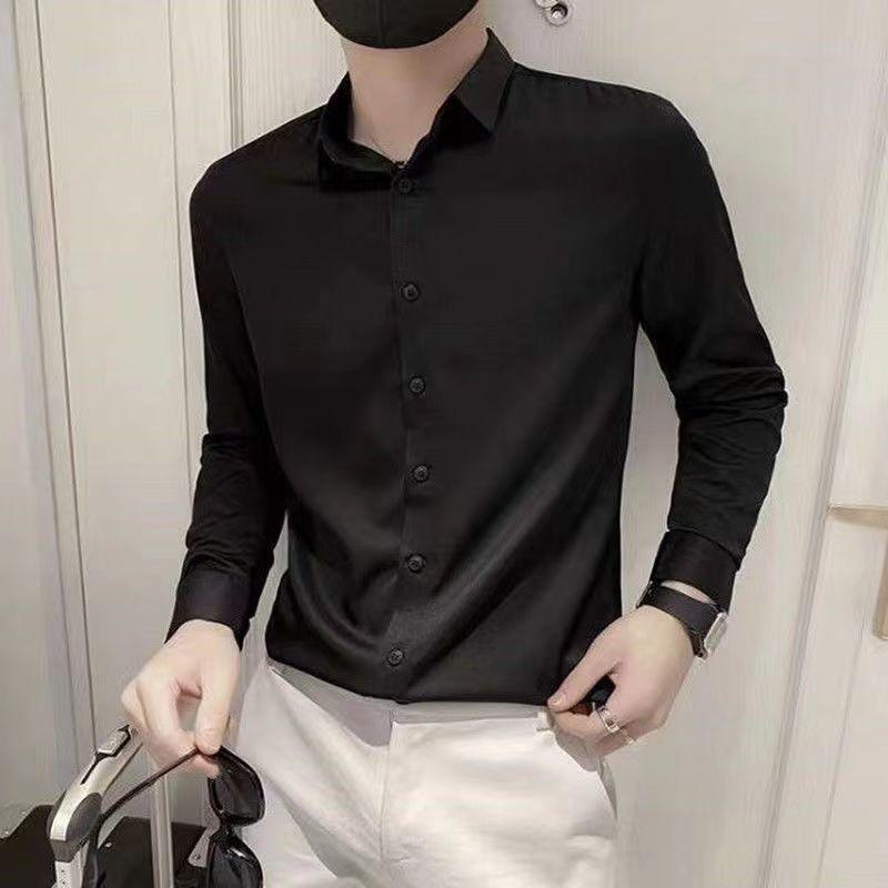

High-end Men s Shirts Spring Autumn Stretch Thin Slim Fit Trend 5XL чорний