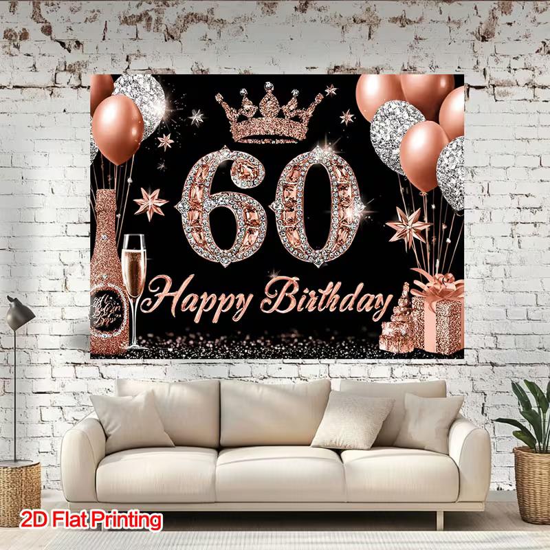 2D Black Glitter 60th Birthday Party Decoration Background