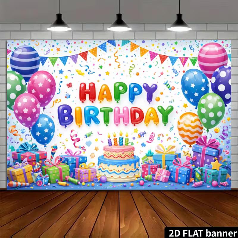 2D Rainbow Birthday Backdrop for Colorful Themed Kids Party Photo Booth