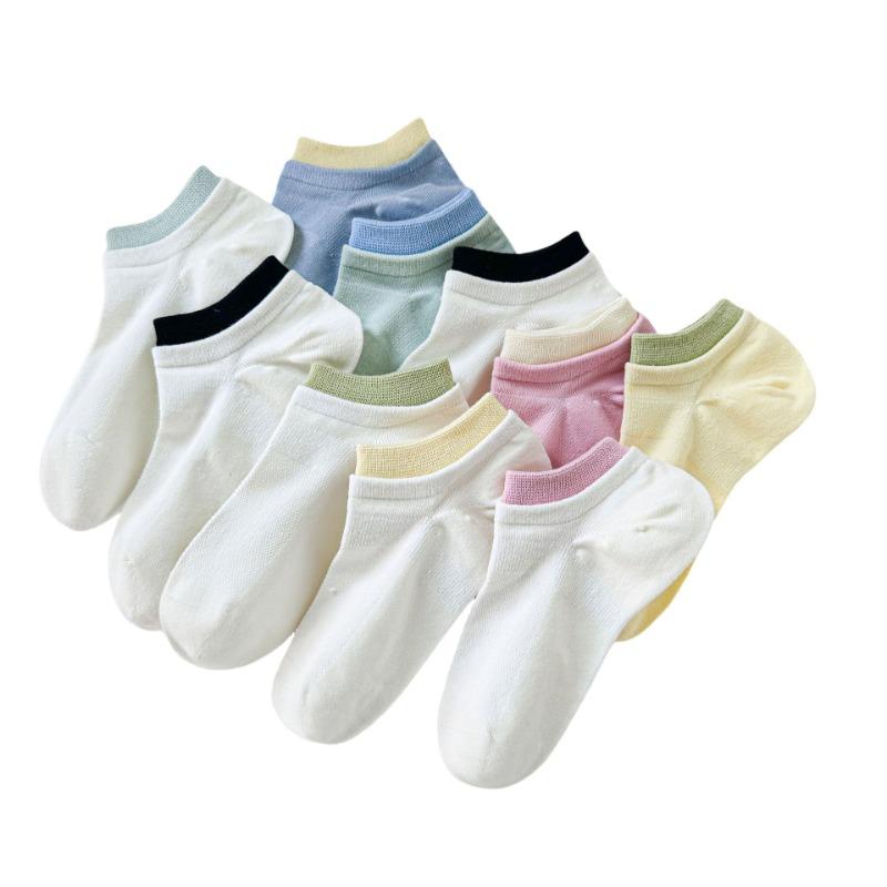5 Pairs of Boat Socks, Women's Summer Thin Color-blocked Short Socks, Mesh Boneless Dopamine Cotton Socks, Summer Breathable Short Socks, Trendy