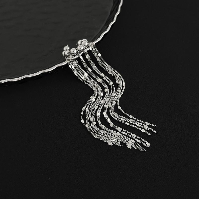 Stylish Clip On Earrings For Women Trendy Imitation Bead And Fringe Hanging Ear Cuffs