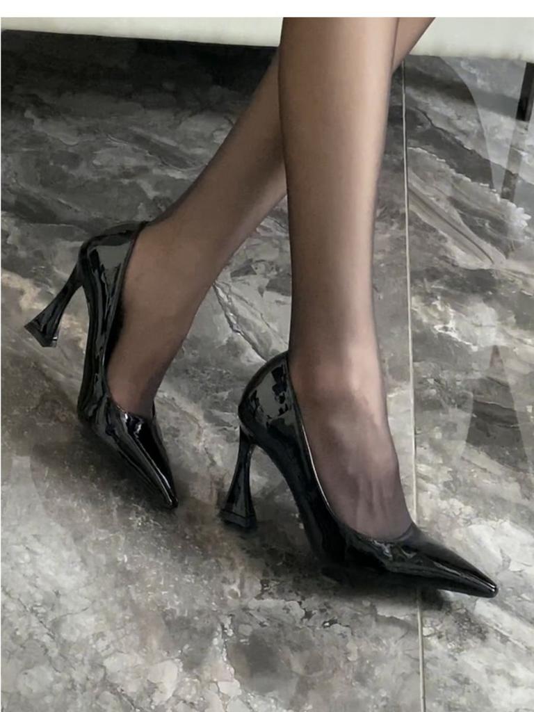 Poplar Forest with the Same Burgundy Sexy Bag Head Sandals Women's Rear Strap Patent Leather Versatile Thin Heel Pointed High Heels Women