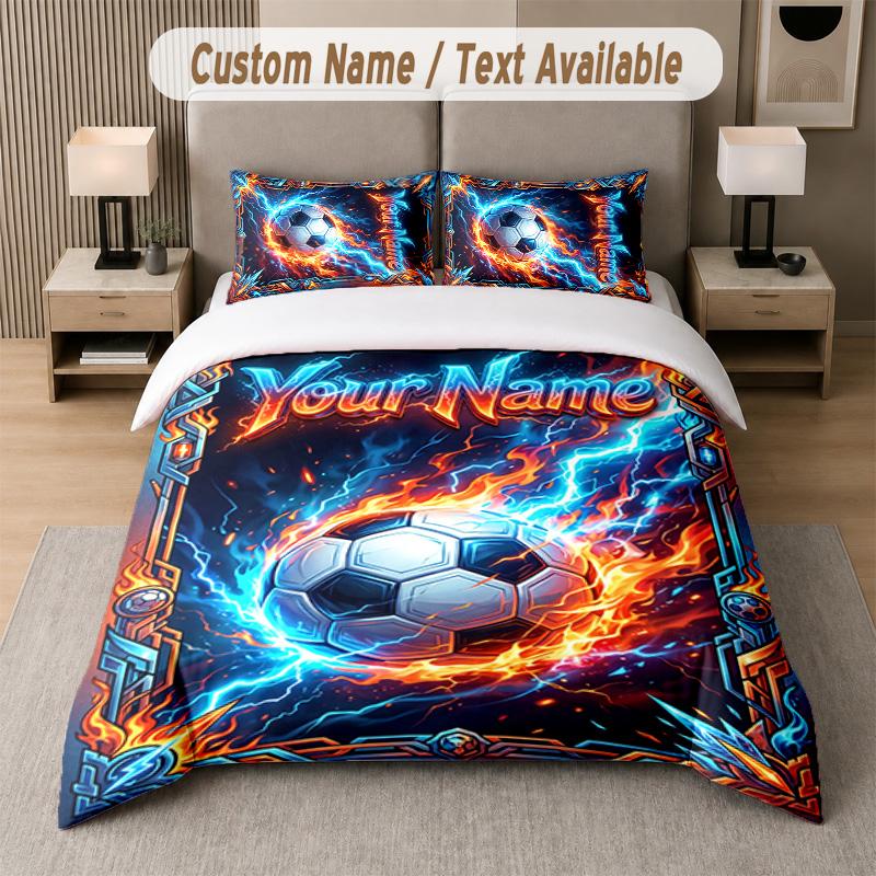 Soccer Theme Custom Text Or Name 3Pcs Bedding Set 1 Flat Sheet & 2 Pillowcases Personalized Home Bedding