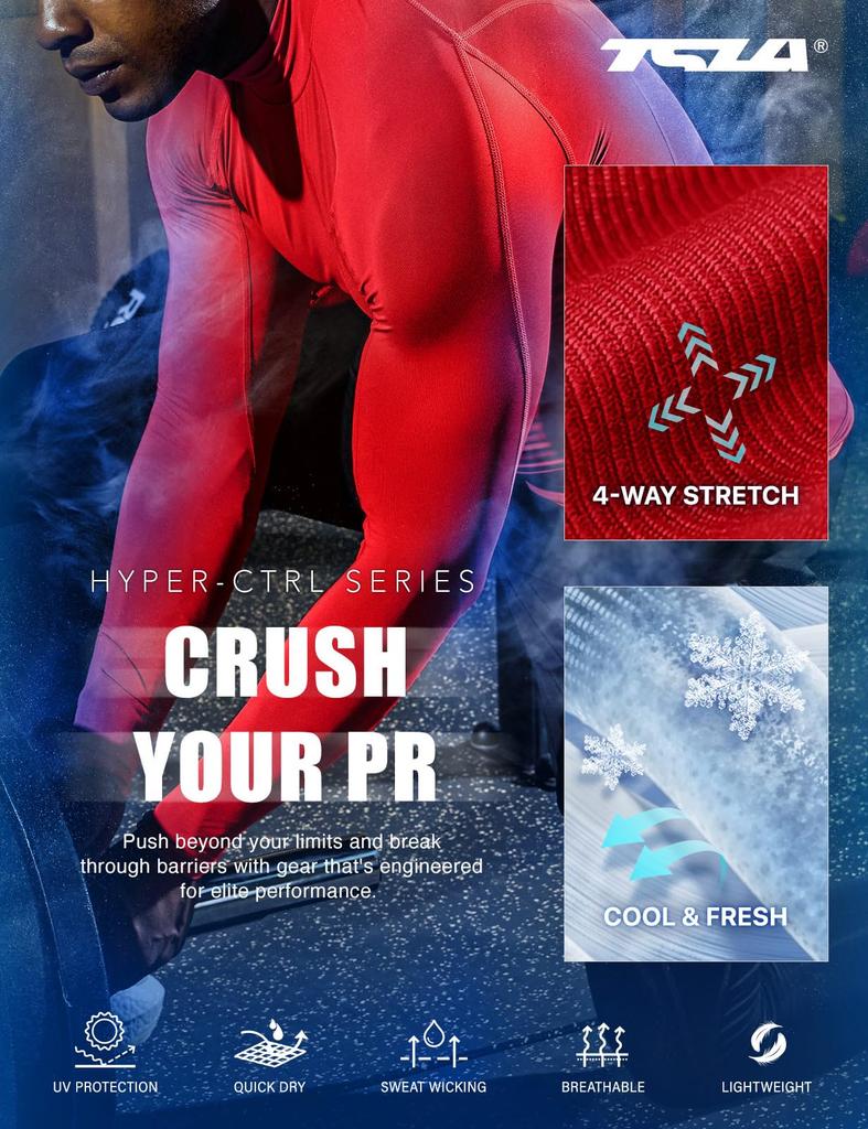 Tesla High Neck Compression Wear UV Long Sleeve Sports Compression Sports Base Layer Men's [Stretchable, Protection, Sweat-Wicking, Quick-Drying]