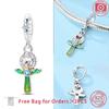 Authentic Pink Zircon Love Cross Wing Cross Retro Pattern Cross Charm Bead Charms Copper Bead Charms Pendant Compatible With Do It Yourself Bracelets
