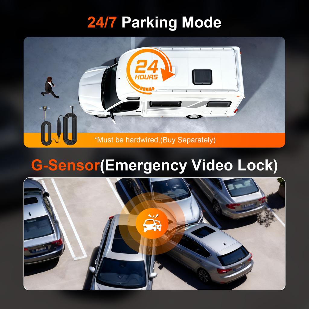 4K 2/3-Lens Dash Cam, WiFi, Night Vision, Phone Sync, 24-Hour Parking Monitor