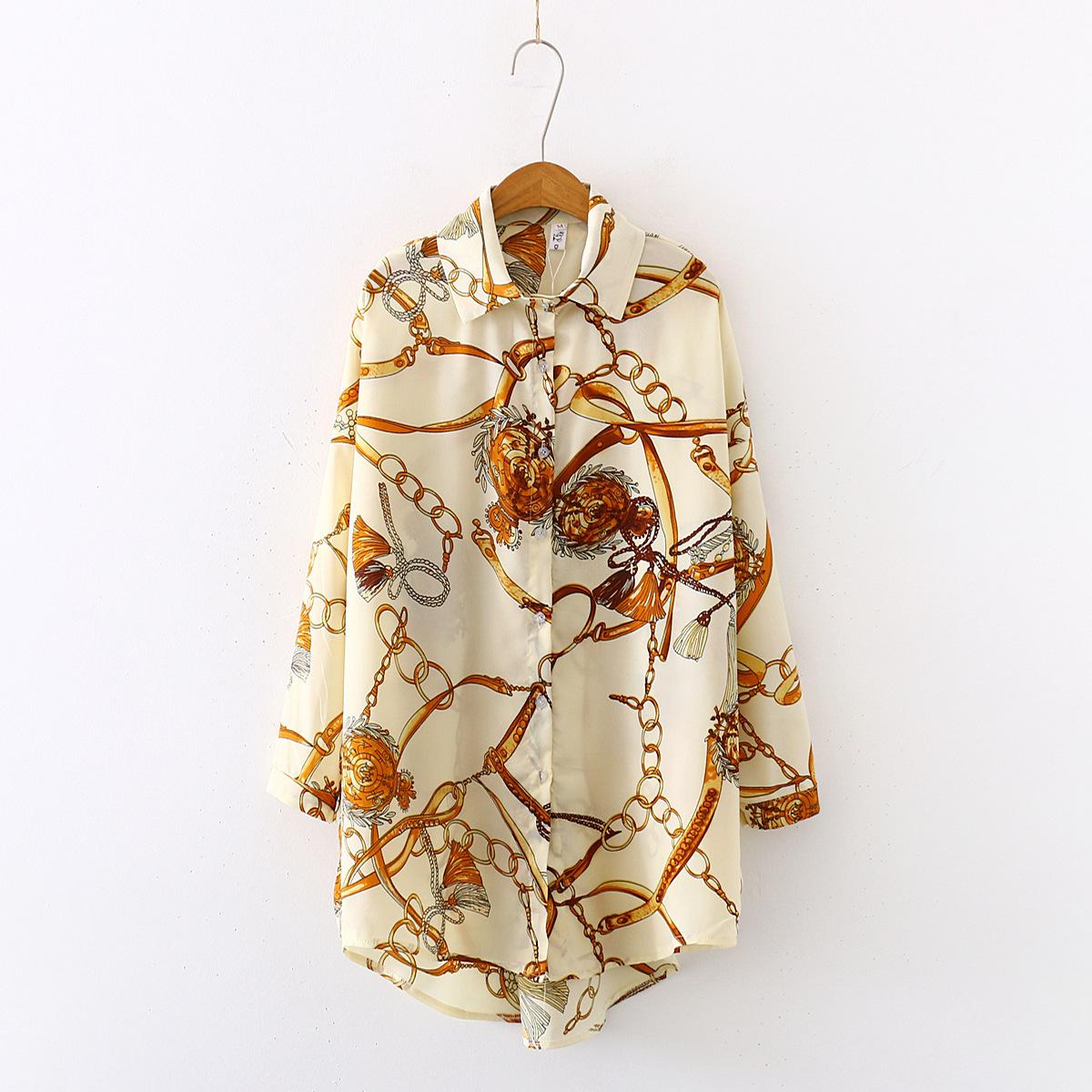 

Женская рубашка с длинным рукавом с принтом и отложным воротником, однобортная, средней длины, свободная, повседневная, офисная женская одежда XS абрикосовый