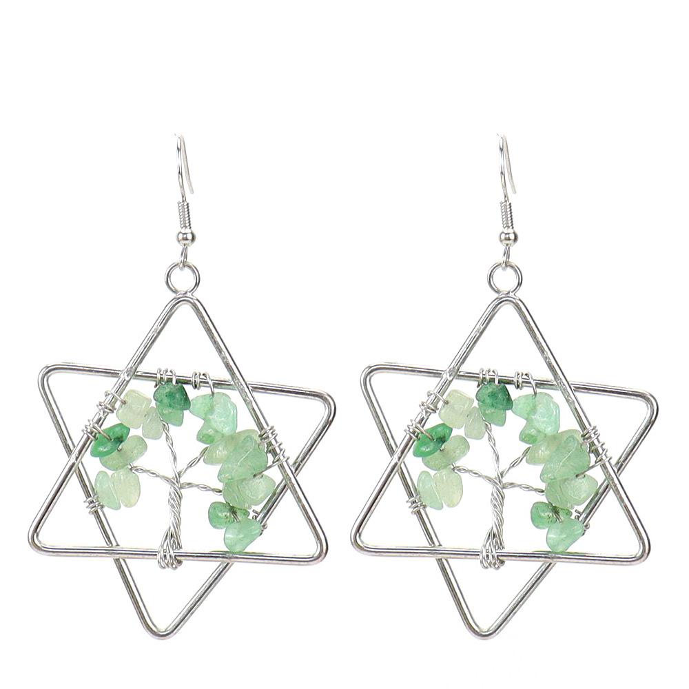 Handmade Crushed Stone Tree of Life Hexagram Earrings, Colorful Dangle E17