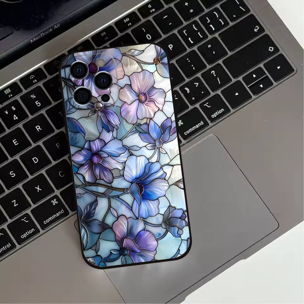 Colorful Stained glassGlass  Phone Case For iPhone 17,16,15,14,13,12,11 Plus,Pro Max,XS,Soft Silicone Black Cover