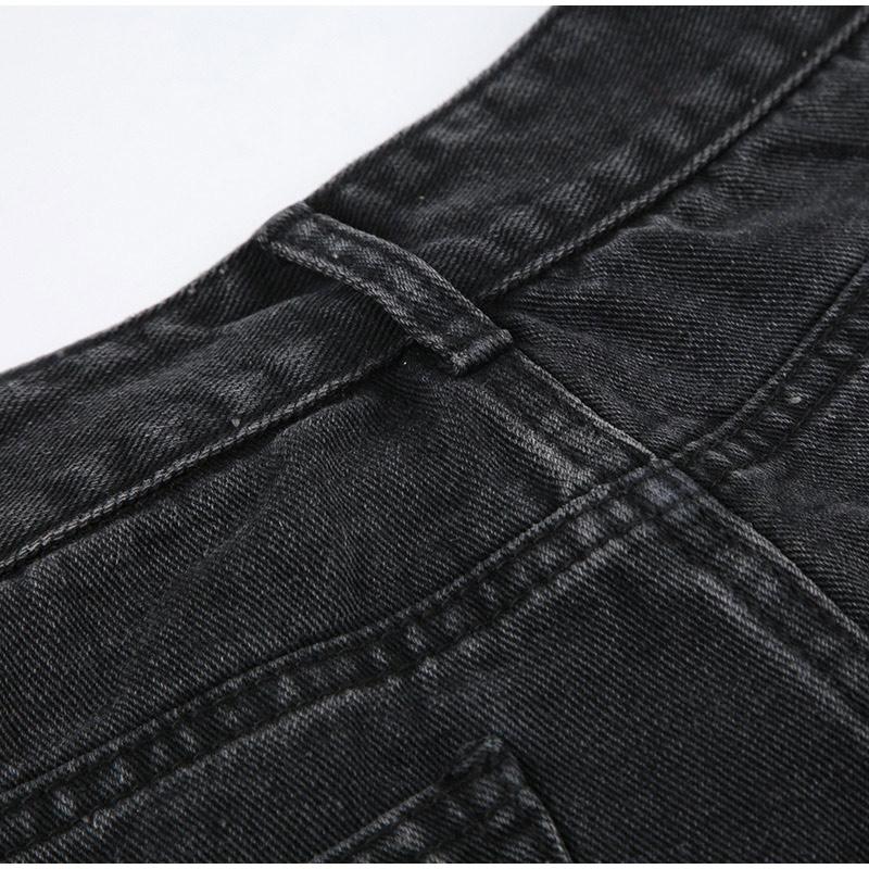 Retro High Waist Loose Fit Rhinestone Distressed Denim Pants Fashionable Casual Trousers Spring Summer New Arrival Women's Jeans