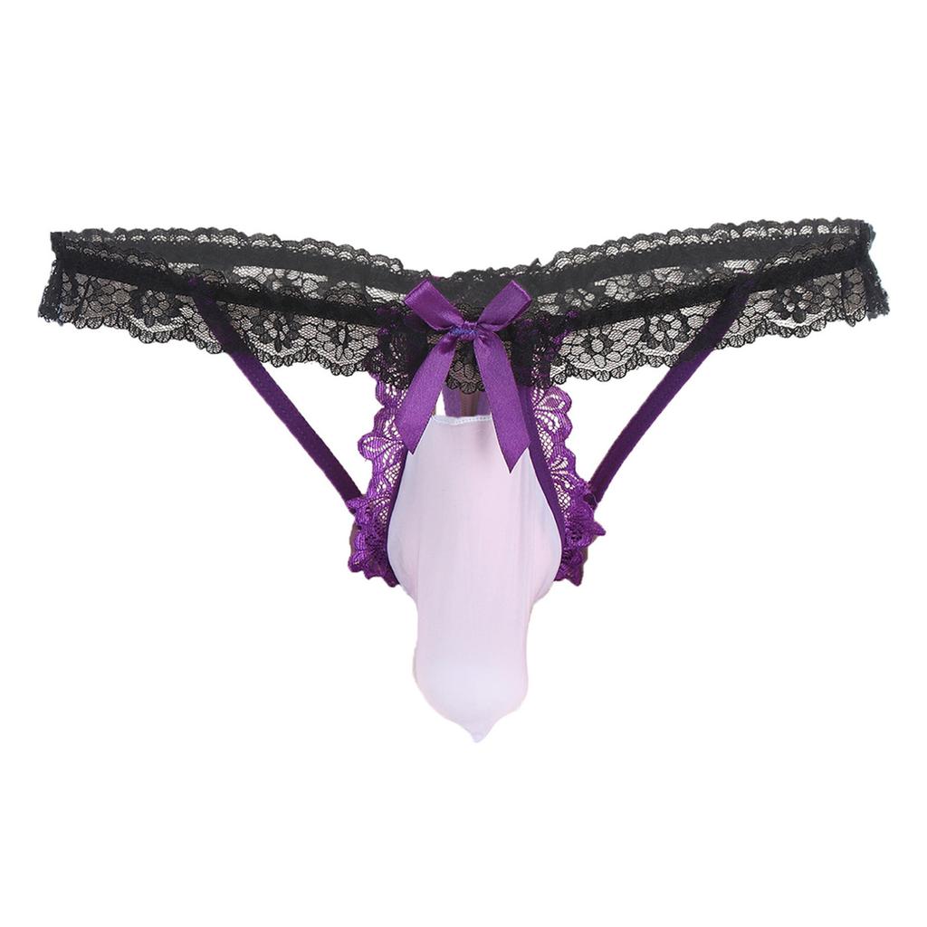 Pánská květinová krajková tanga Sissy Spodní prádlo Sexy Bowknot Pouch G-string Bikiny Sissy Nightwear
