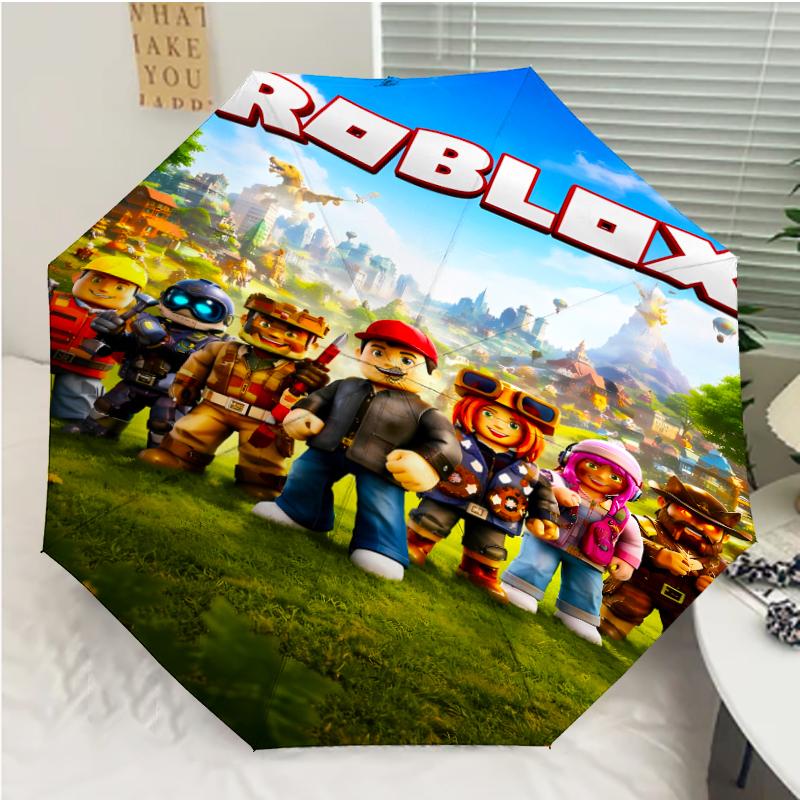 Roblox Print Automatic Umbrella, 8 Rib Iron Frame, Plastic Handle, Suitable for Outdoor Travel &Daily , Ideal Gift