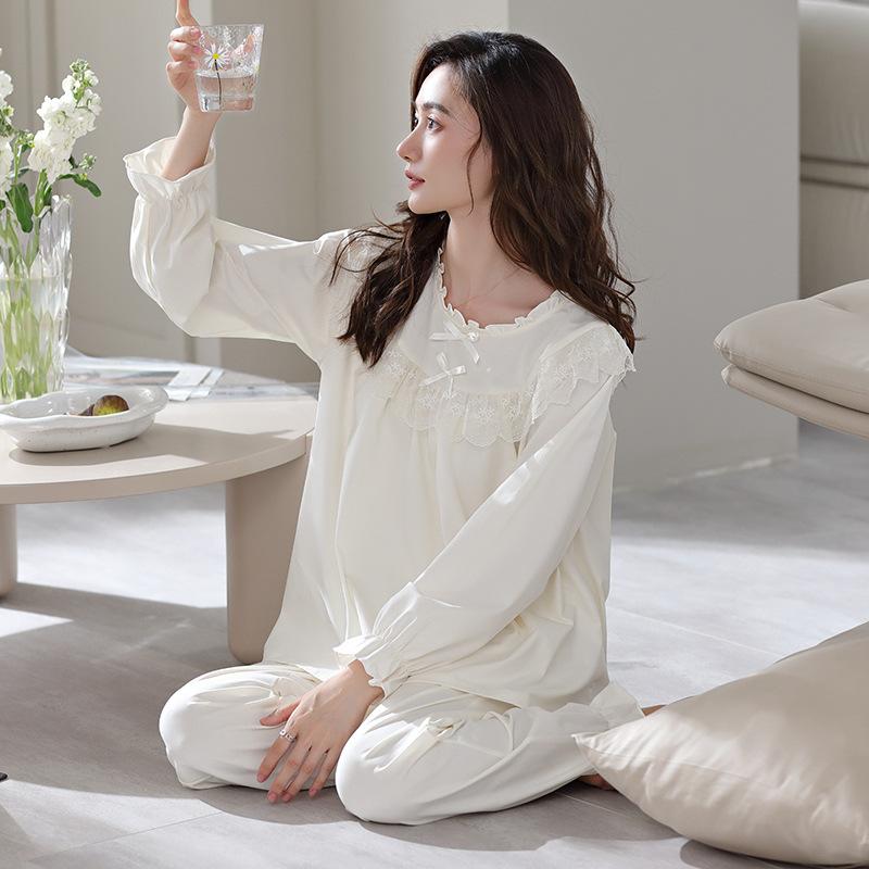 Pajamas Women's Spring and Autumn Pure Cotton Long-sleeved Loungewear Sweet Lace Princess Style Autumn Women's High-end Suit