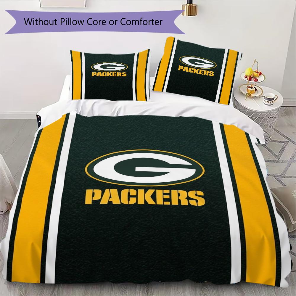 Green Bay Packers Muster Bettwäsche Steppdecken-Set Bettbezug Kissenbezug Heimdekoration Geburtstagsgeschenk (1*Bettbezug + 2*Kissenbezug ohne Füllung)