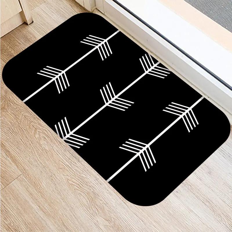 Anti-slip Bathroom Door Mat Oil-proof Kitchen Rug Bedroom Living Room Black and White Geometric Print