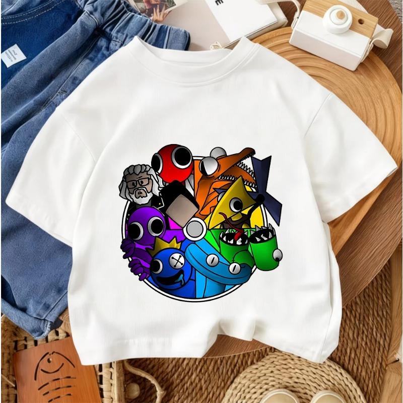 2026 Summer Casual Everyday Wear Children's Street Fashion T-Shirt Rainbow Friends Cute Print